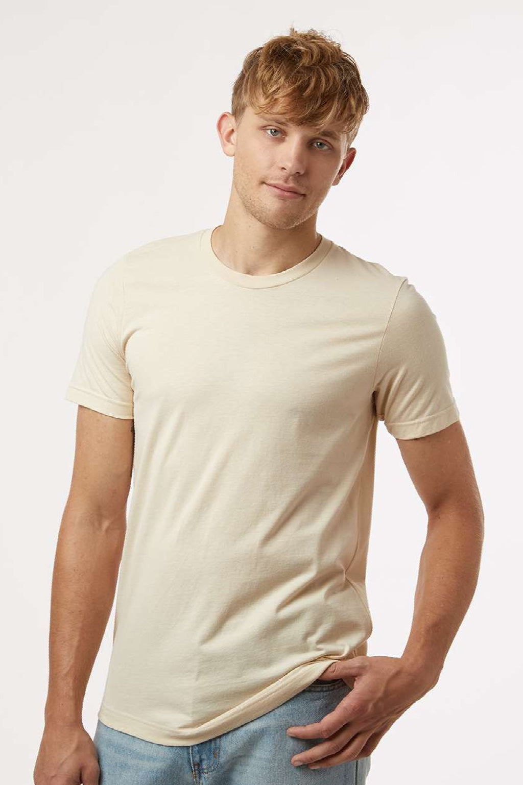 Tultex 602 Mens Short Sleeve Crewneck T-Shirt Cream Model Front