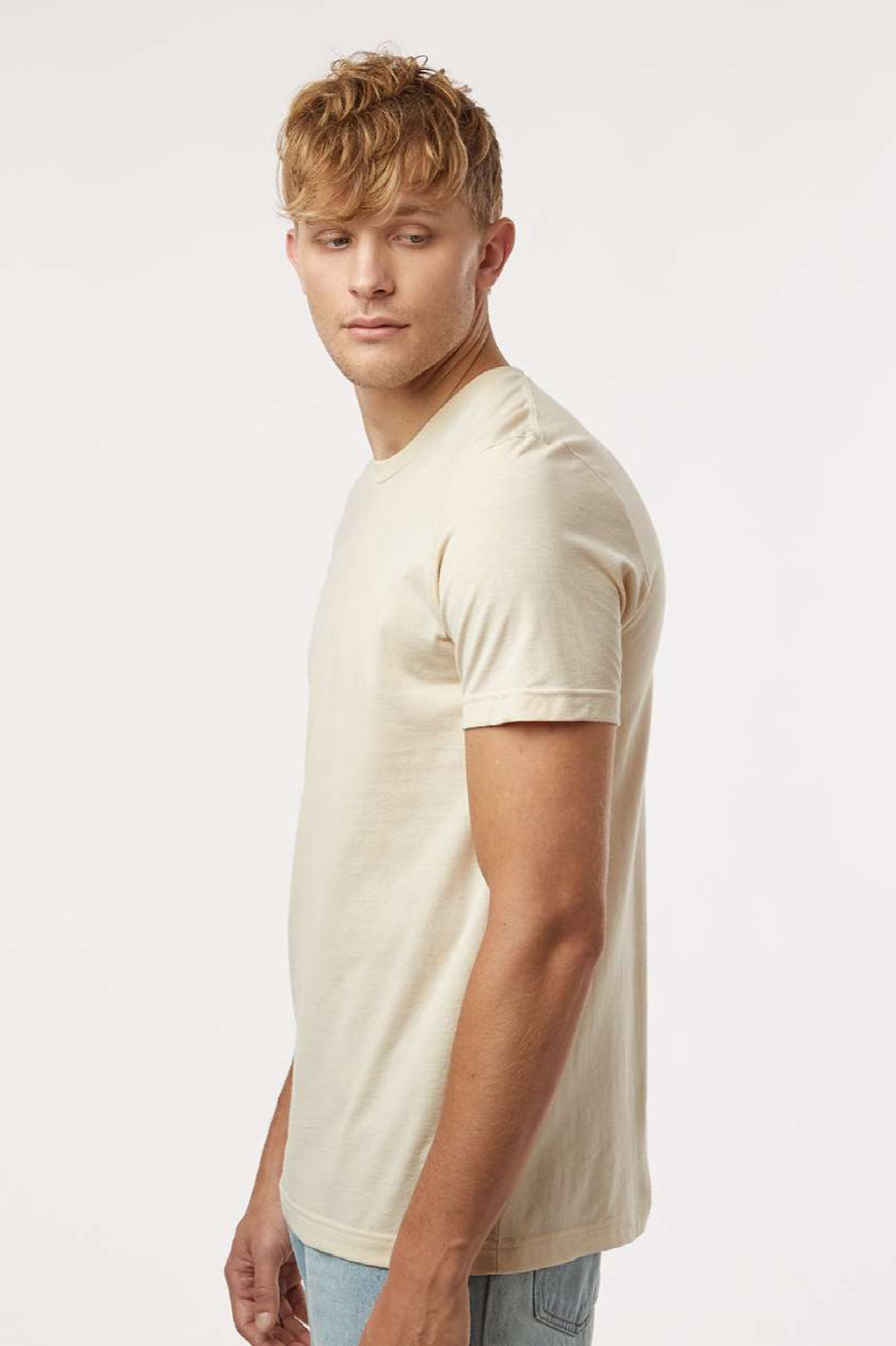 Tultex 602 Mens Short Sleeve Crewneck T-Shirt Cream Model Side