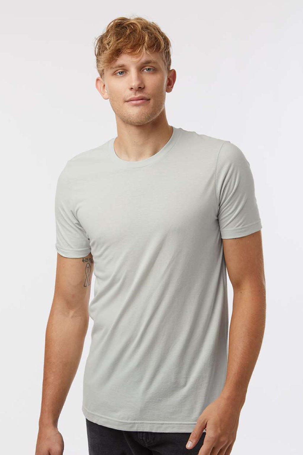 Tultex 602 Mens Short Sleeve Crewneck T-Shirt Light Silver Grey Model Front