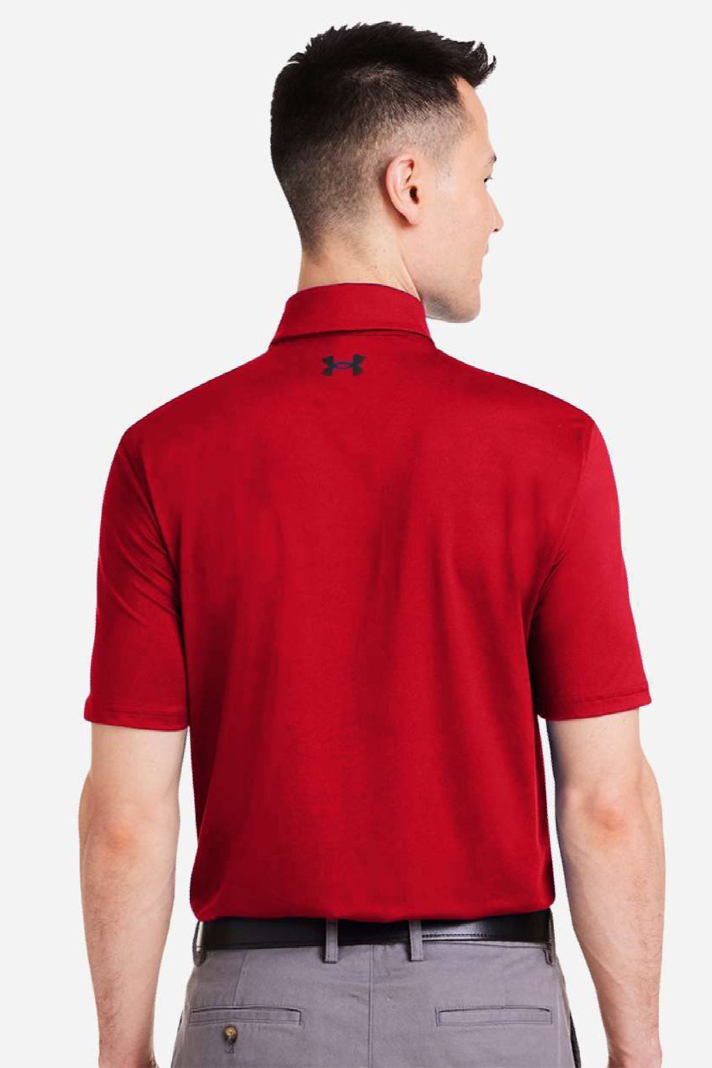 Under Armour 1383255 Mens Recycled Short Sleeve Polo Shirt Red/White Model Back