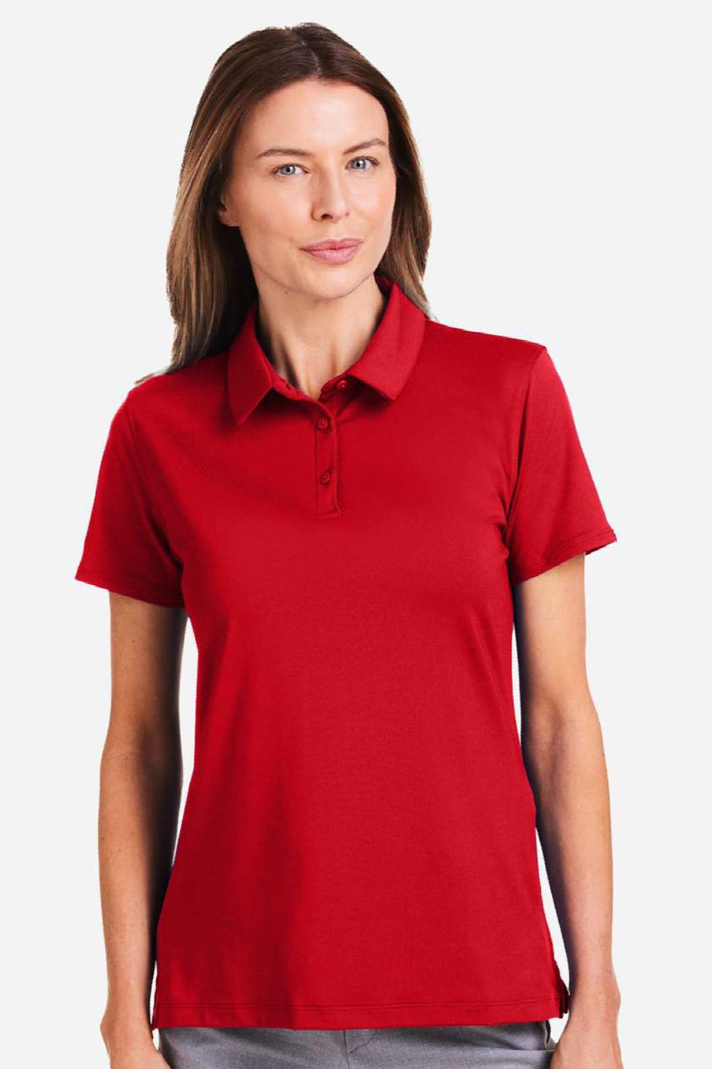 Under Armour 1385910 Womens Recycled Short Sleeve Polo Shirt Red/White Model Front