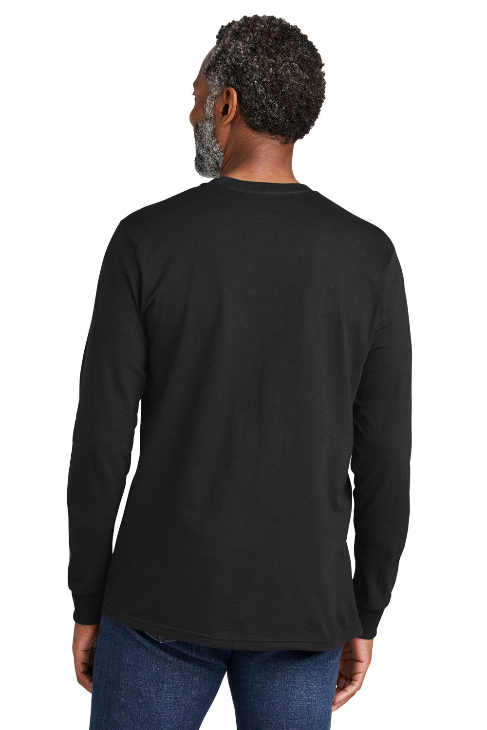 Volunteer Knitwear VL100LS Mens USA Made All American Long Sleeve Crewneck T-Shirt Deep Black Model Back