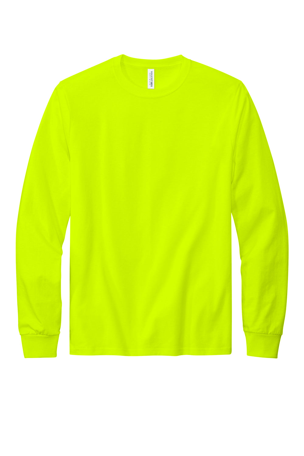 Volunteer Knitwear VL100LS Mens USA Made All American Long Sleeve Crewneck T-Shirt Safety Green Flat Front