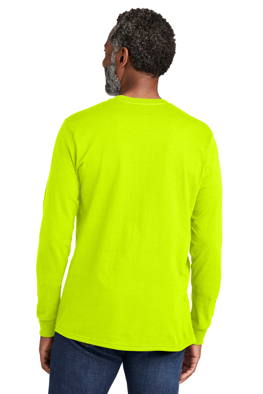 Volunteer Knitwear VL100LS Mens USA Made All American Long Sleeve Crewneck T-Shirt Safety Green Model Back