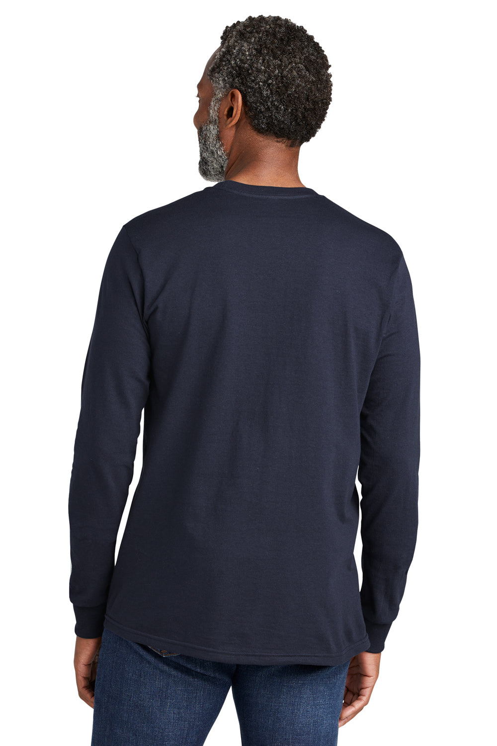 Volunteer Knitwear VL100LS Mens USA Made All American Long Sleeve Crewneck T-Shirt Strong Navy Blue Model Back