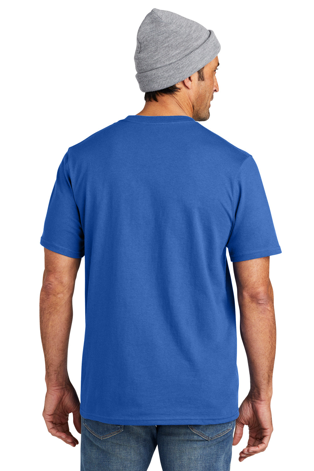 Volunteer Knitwear VL100P Mens USA Made All American Short Sleeve Crewneck T-Shirt w/ Pocket True Royal Blue Model Back