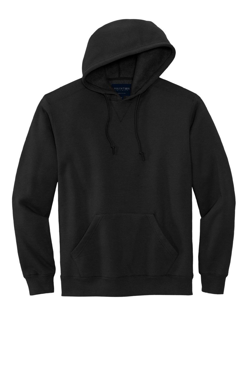 Volunteer Knitwear VL130H Mens USA Made Chore Fleece Hooded Sweatshirt Hoodie w/ Pouch Pocket Deep Black Flat Front