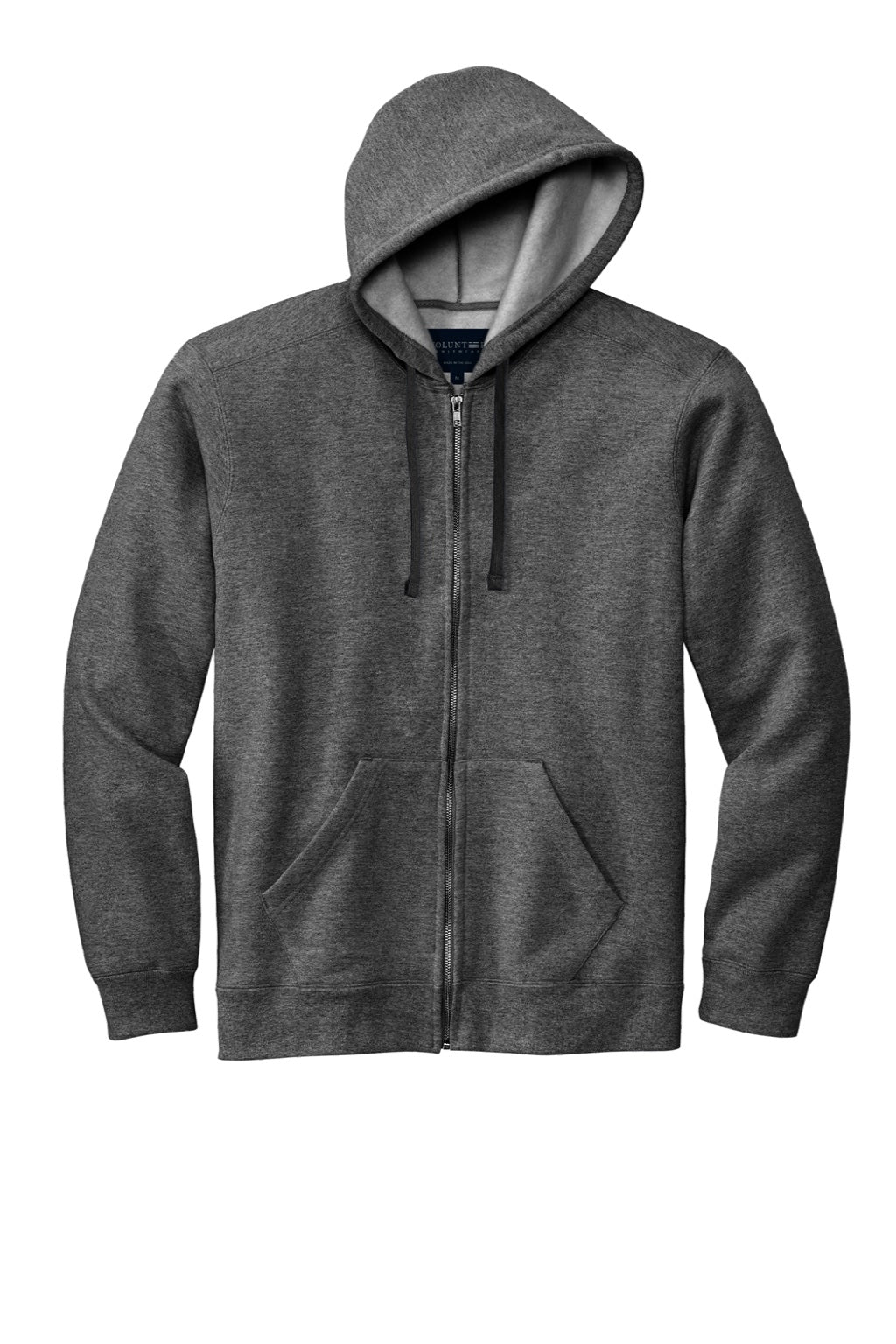Volunteer Knitwear VL130ZH Mens USA Made Chore Fleece Full Zip Hooded Sweatshirt Hoodie w/ Pockets Heather Charcoal Grey Flat Front