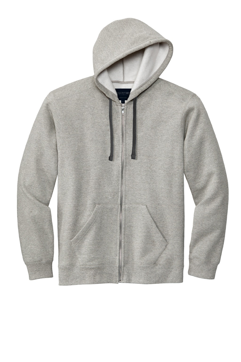 Volunteer Knitwear VL130ZH Mens USA Made Chore Fleece Full Zip Hooded Sweatshirt Hoodie w/ Pockets Heather Grey Flat Front