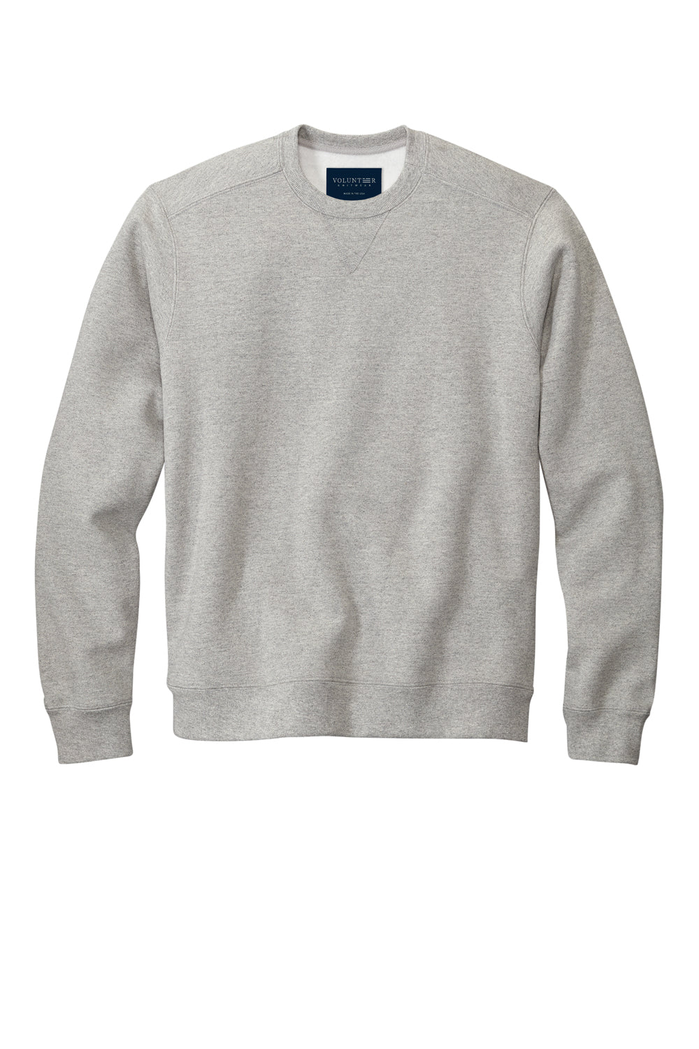Volunteer Knitwear VL130 Mens USA Made Chore Fleece Crewneck Sweatshirt Heather Grey Flat Front