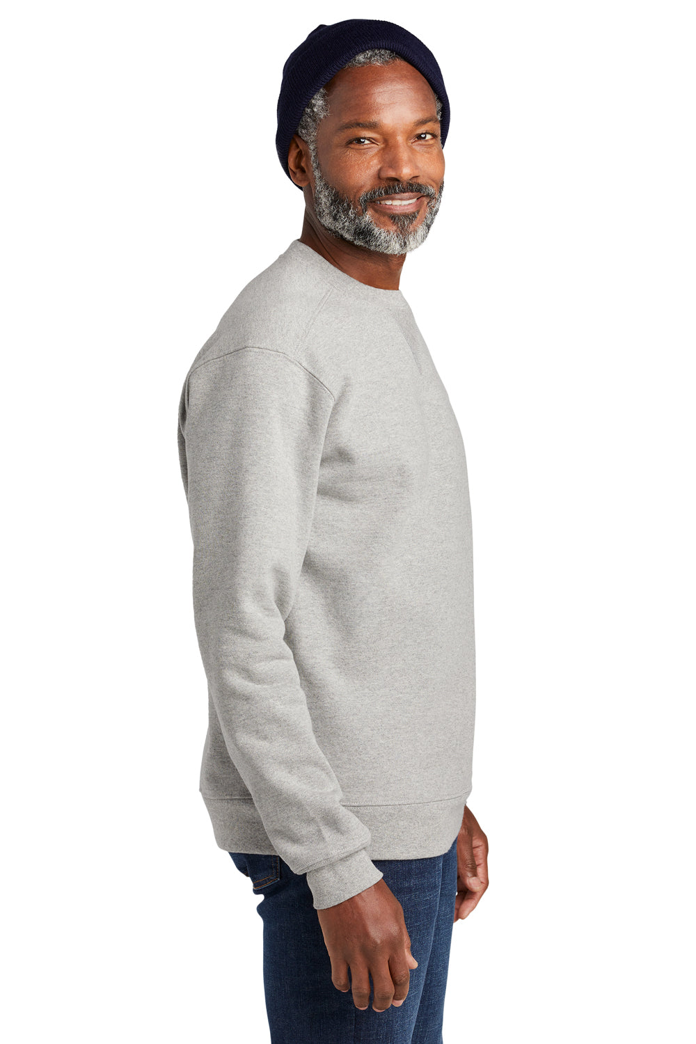Volunteer Knitwear VL130 Mens USA Made Chore Fleece Crewneck Sweatshirt Heather Grey Model Side