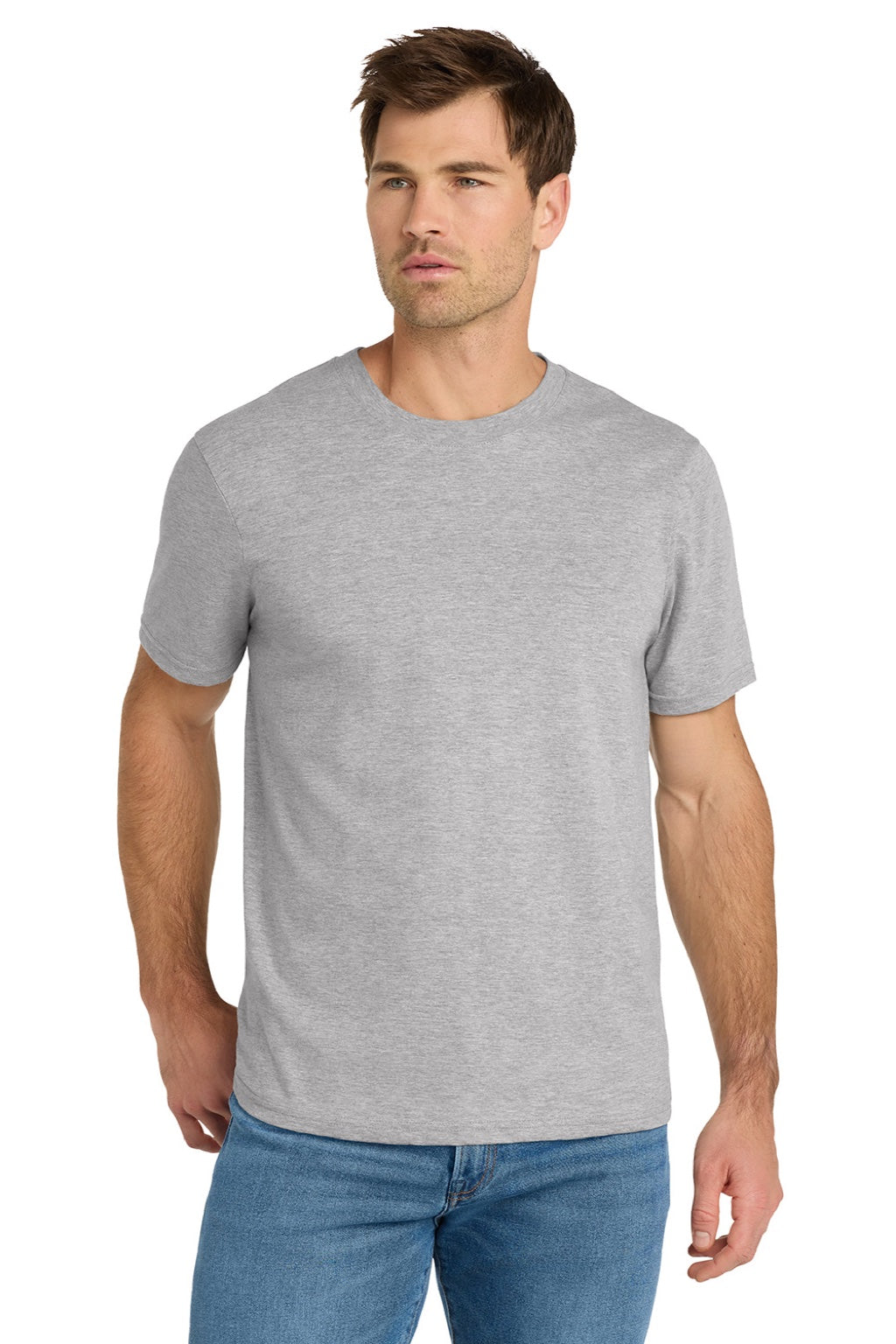 Volunteer Knitwear VL45 Mens USA Made Daily Short Sleeve Crewneck T-Shirt Heather Grey Model Front