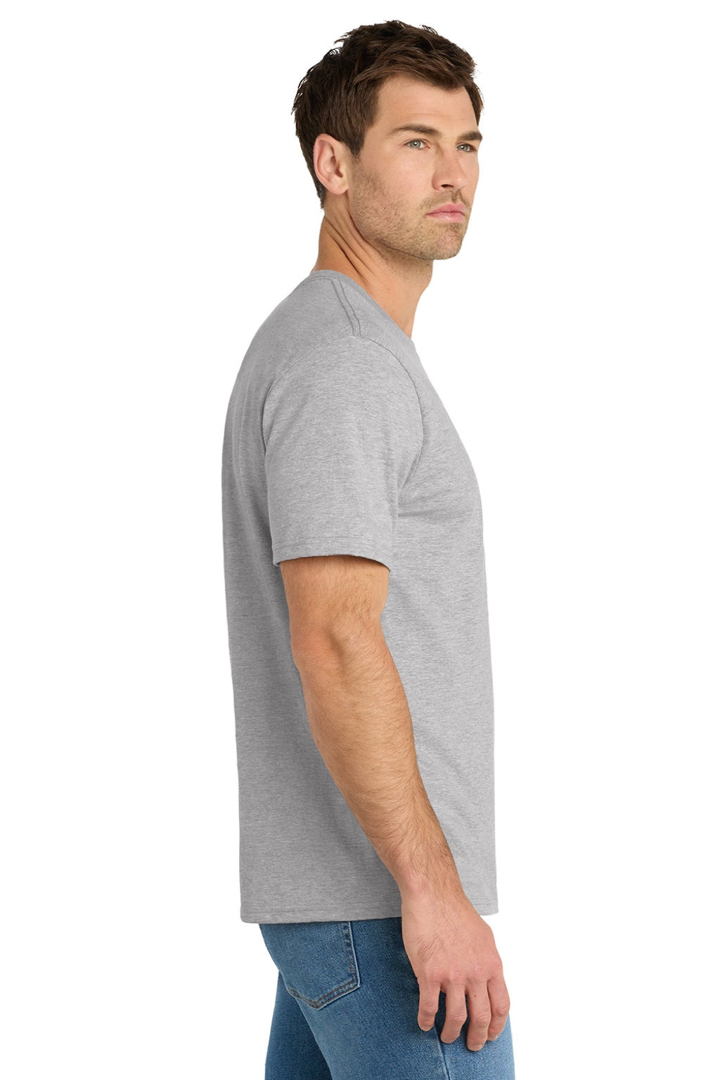 Volunteer Knitwear VL45 Mens USA Made Daily Short Sleeve Crewneck T-Shirt Heather Grey Model Side