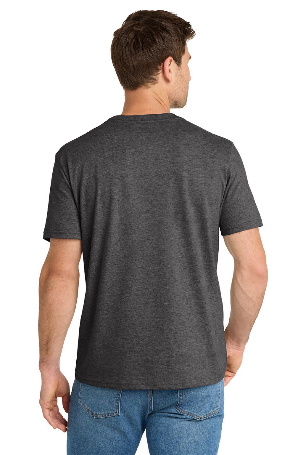 Volunteer Knitwear VL45 Mens USA Made Daily Short Sleeve Crewneck T-Shirt Heather Dark Grey Model Back