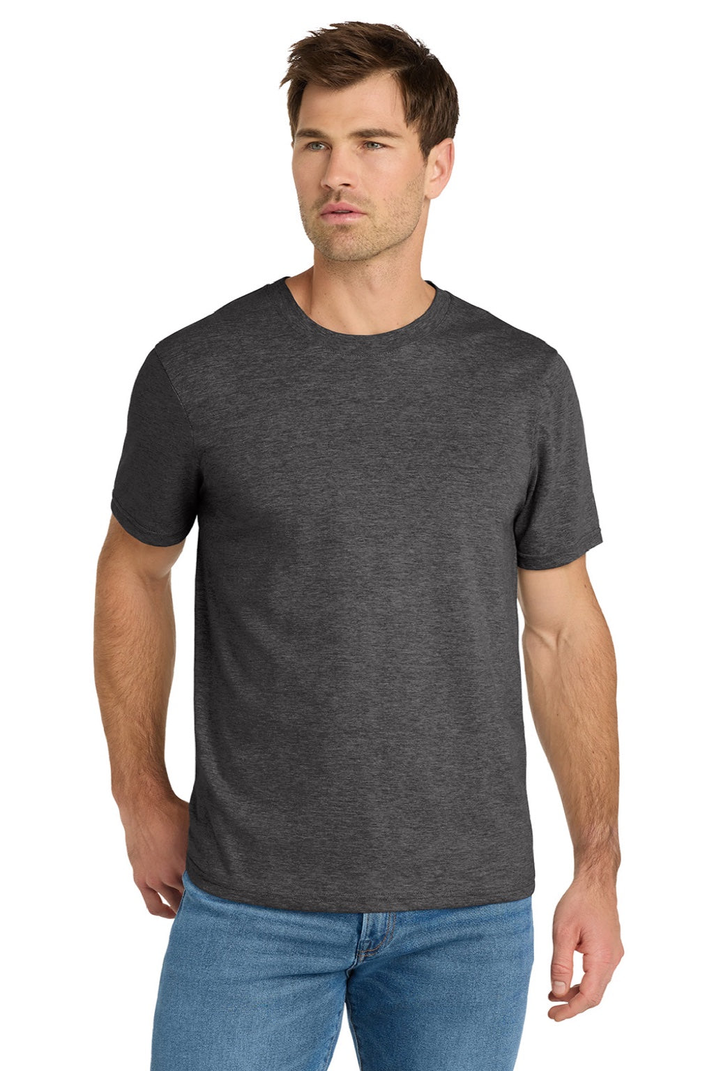 Volunteer Knitwear VL45 Mens USA Made Daily Short Sleeve Crewneck T-Shirt Heather Dark Grey Model Front