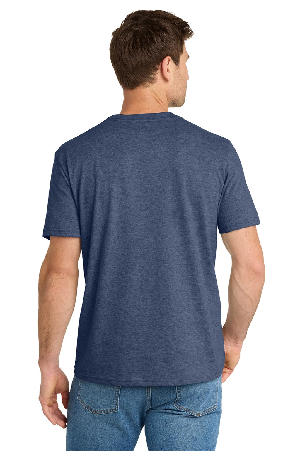 Volunteer Knitwear VL45 Mens USA Made Daily Short Sleeve Crewneck T-Shirt Heather Navy Blue Model Back