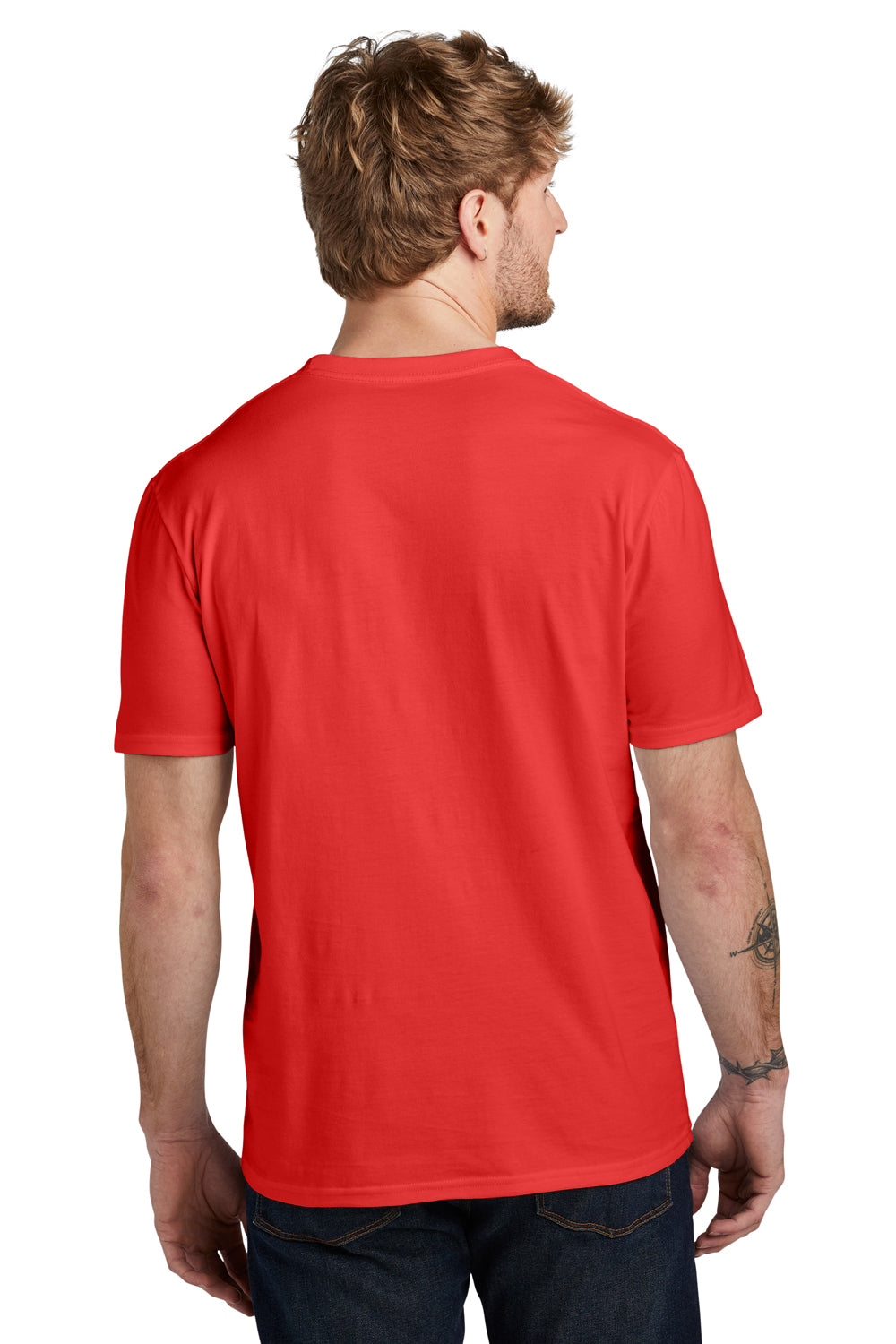 Volunteer Knitwear VL45 Mens USA Made Daily Short Sleeve Crewneck T-Shirt Flag Red Model Back