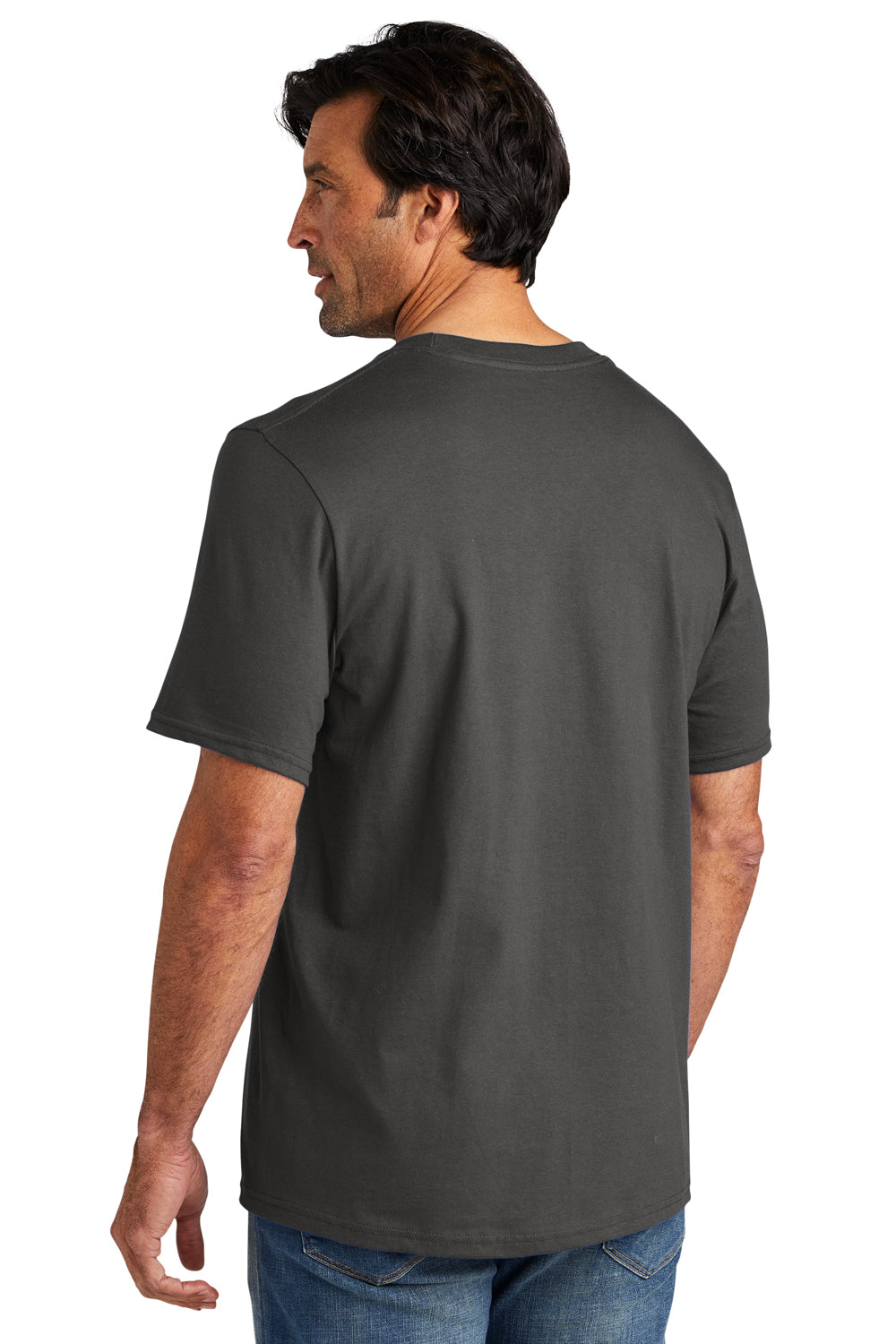 Volunteer Knitwear VL60 Mens USA Made Chore Short Sleeve Crewneck T-Shirt Steel Grey Model Back