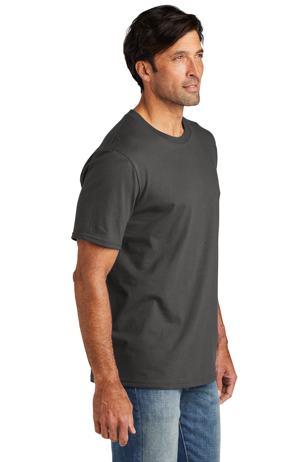 Volunteer Knitwear VL60 Mens USA Made Chore Short Sleeve Crewneck T-Shirt Steel Grey Model Side
