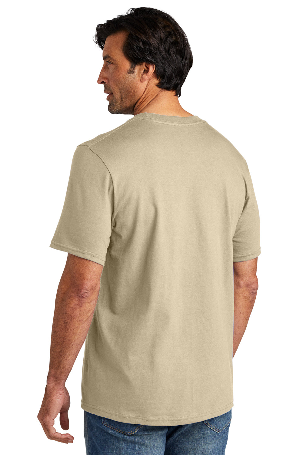 Volunteer Knitwear VL60 Mens USA Made Chore Short Sleeve Crewneck T-Shirt Sand Dune Model Back