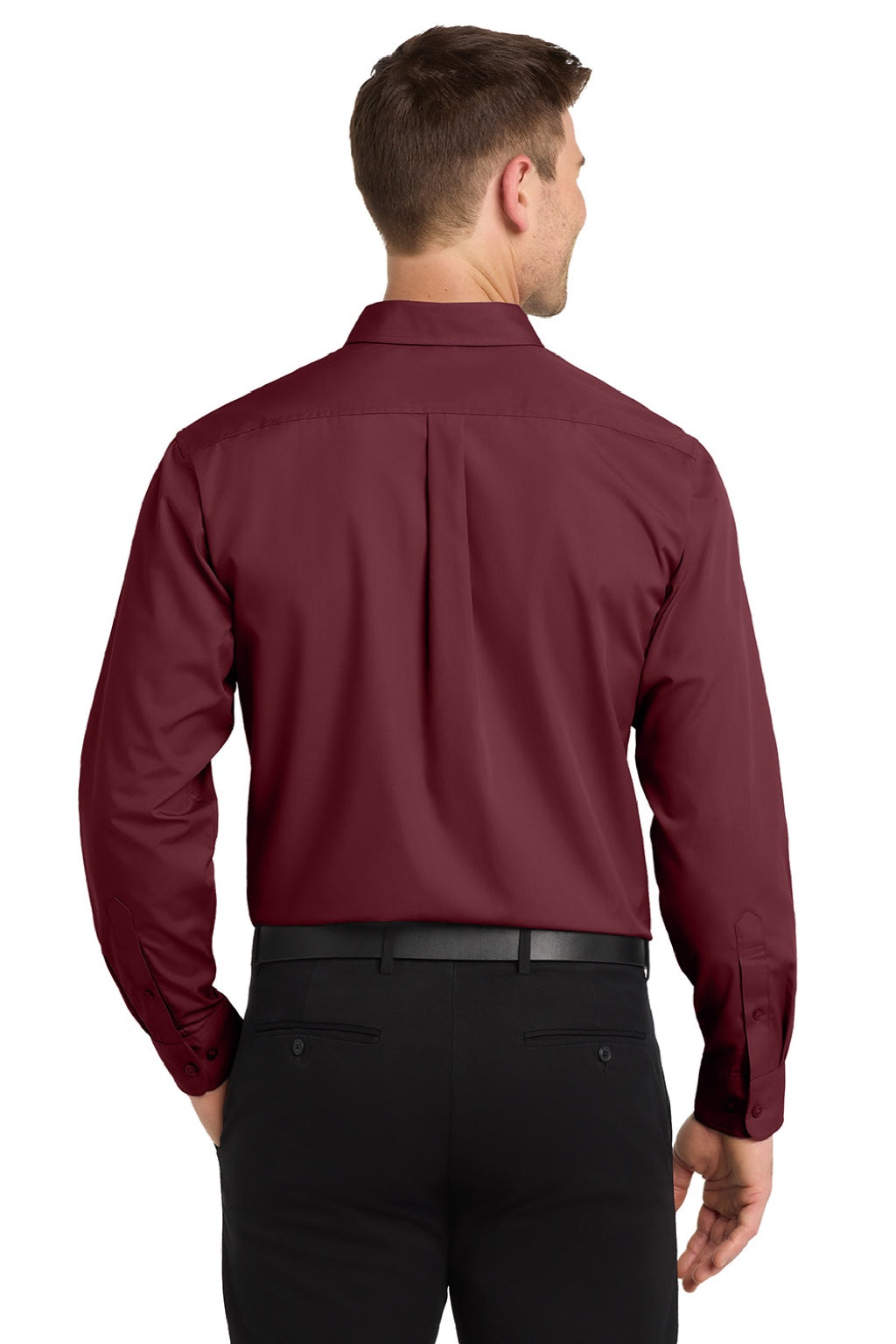 Port Authority W100/TW100 Mens Carefree Stain Resistant Long Sleeve Button Down Shirt w/ Pocket Burgundy Model Back