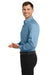Port Authority W100/TW100 Mens Carefree Stain Resistant Long Sleeve Button Down Shirt w/ Pocket Carolina Blue Model Side