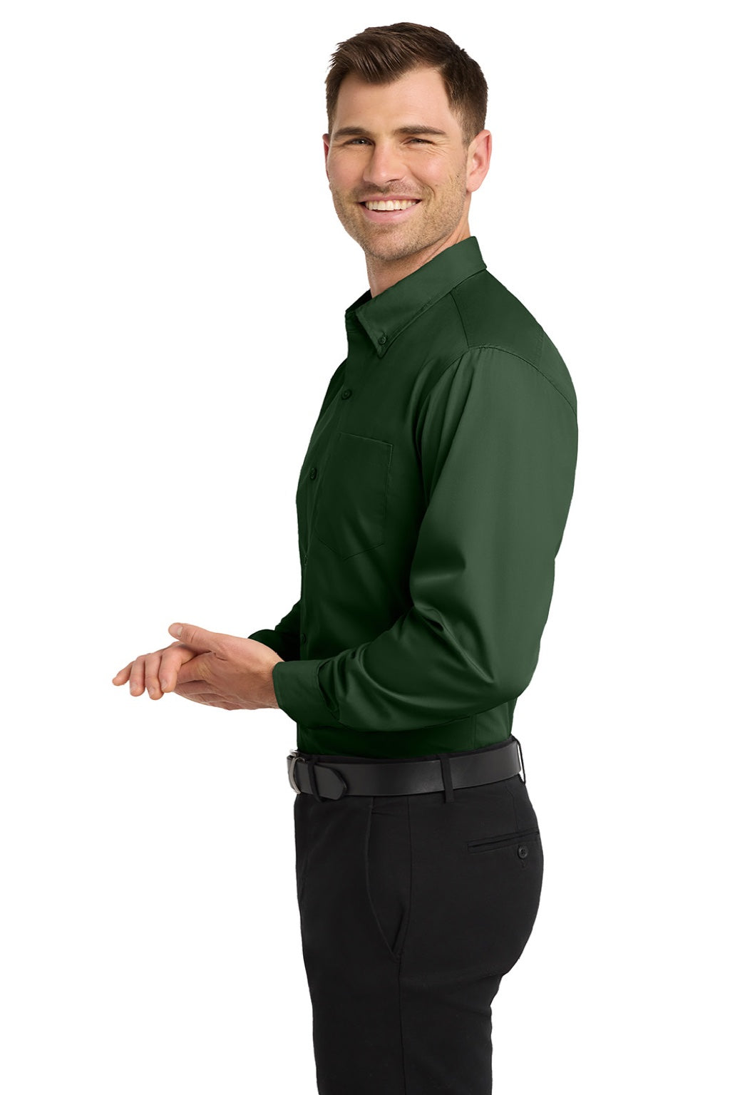 Port Authority W100 Long Sleeve Carefree Poplin Shirt - Deep Forest Green, L Port Authority W100 Long Sleeve Carefree Poplin Shirt - Deep Forest Green, L