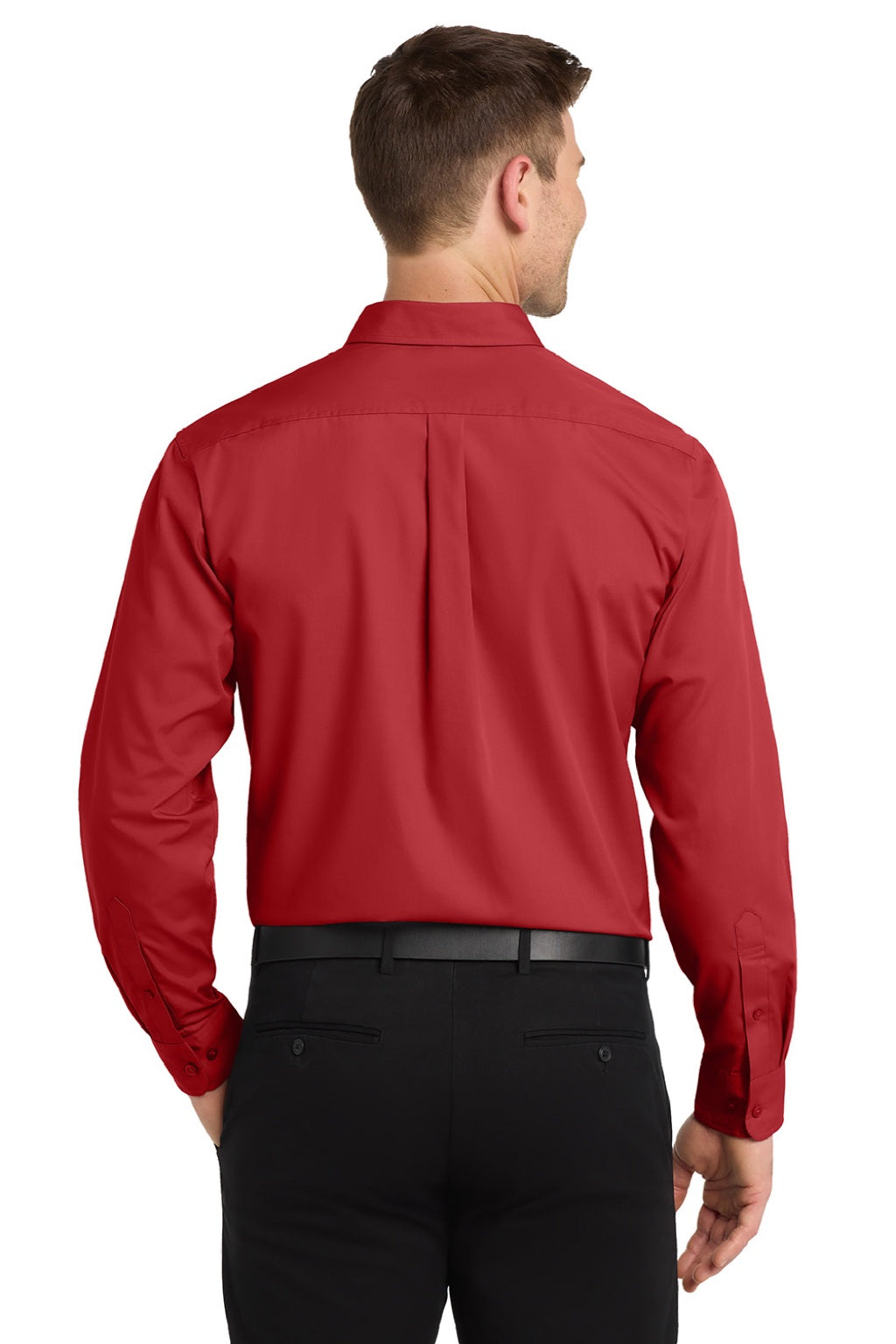 Port Authority W100/TW100 Mens Carefree Stain Resistant Long Sleeve Button Down Shirt w/ Pocket Rich Red Model Back