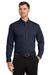 Port Authority W100/TW100 Mens Carefree Stain Resistant Long Sleeve Button Down Shirt w/ Pocket River Navy Blue Model Front