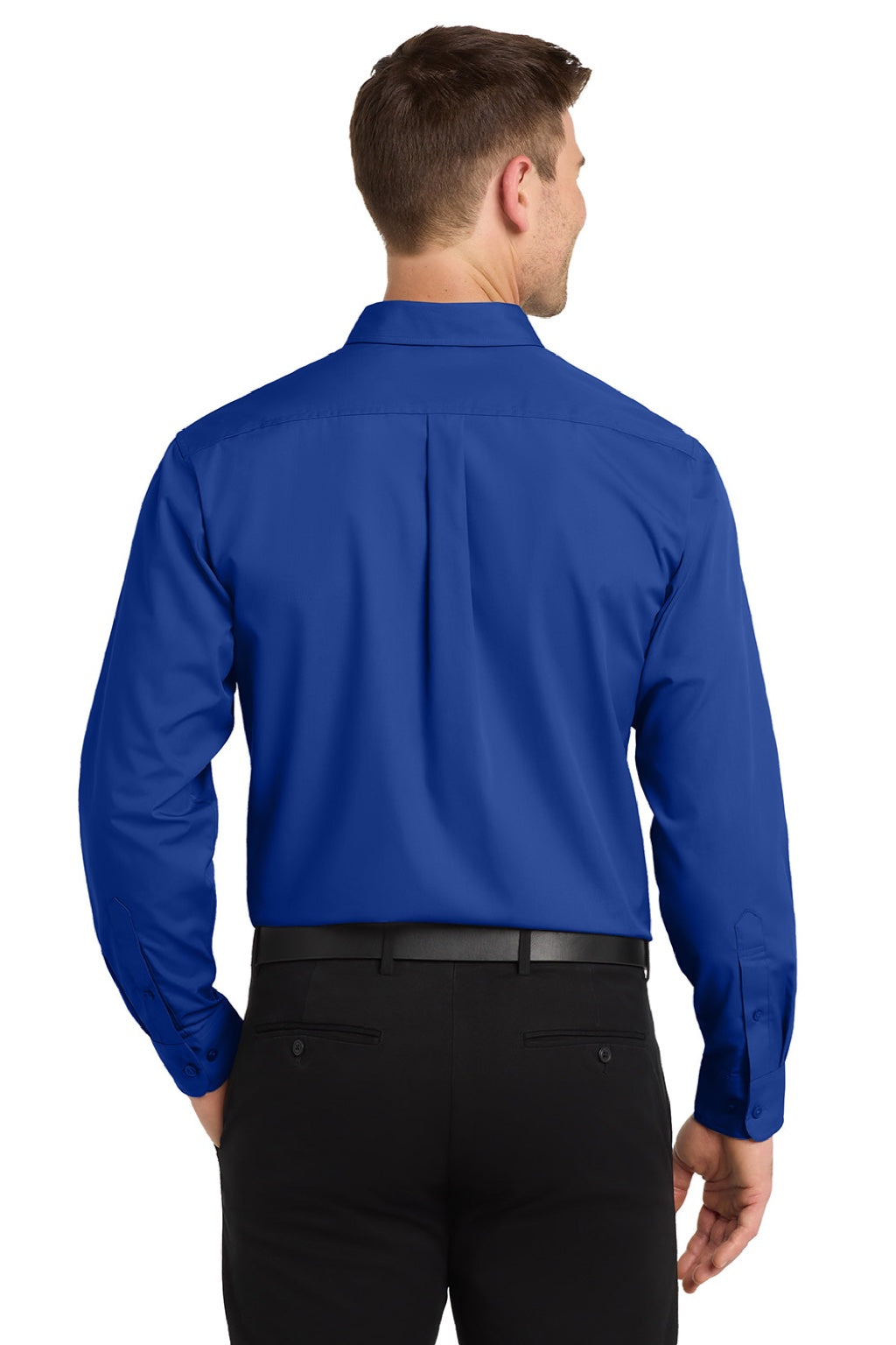 Port Authority W100/TW100 Mens Carefree Stain Resistant Long Sleeve Button Down Shirt w/ Pocket True Royal Blue Model Back