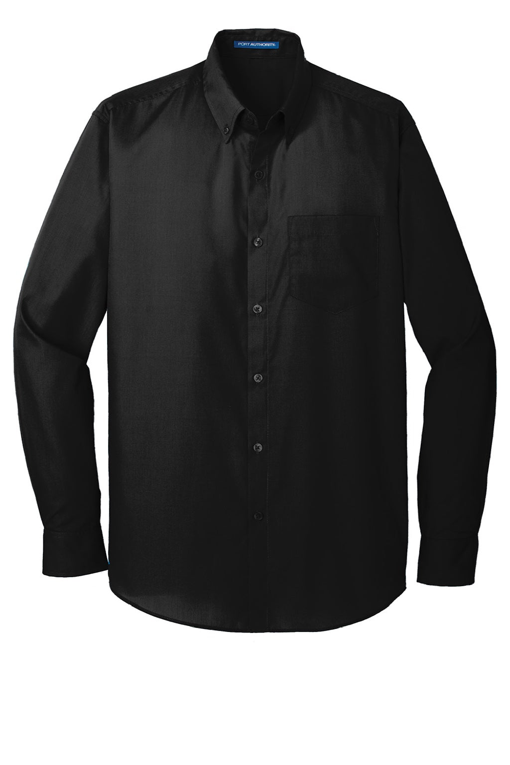 Port Authority W100/TW100 Mens Carefree Stain Resistant Long Sleeve Button Down Shirt w/ Pocket Deep Black Flat Front