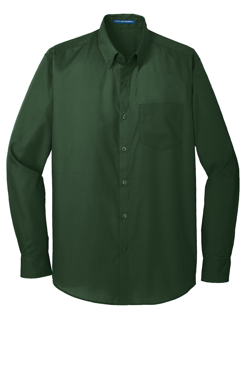 Port Authority W100/TW100 Mens Carefree Stain Resistant Long Sleeve Button Down Shirt w/ Pocket Deep Forest Green Flat Front