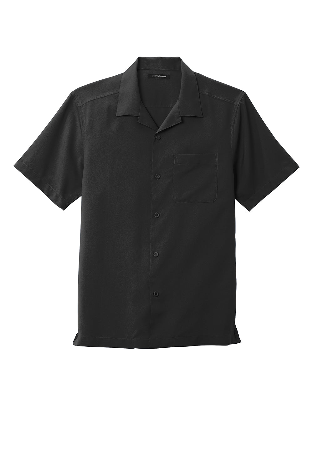 Port Authority W400 Mens Performance Moisture Wicking Short Sleeve Button Down Camp Shirt w/ Pocket Black Flat Front