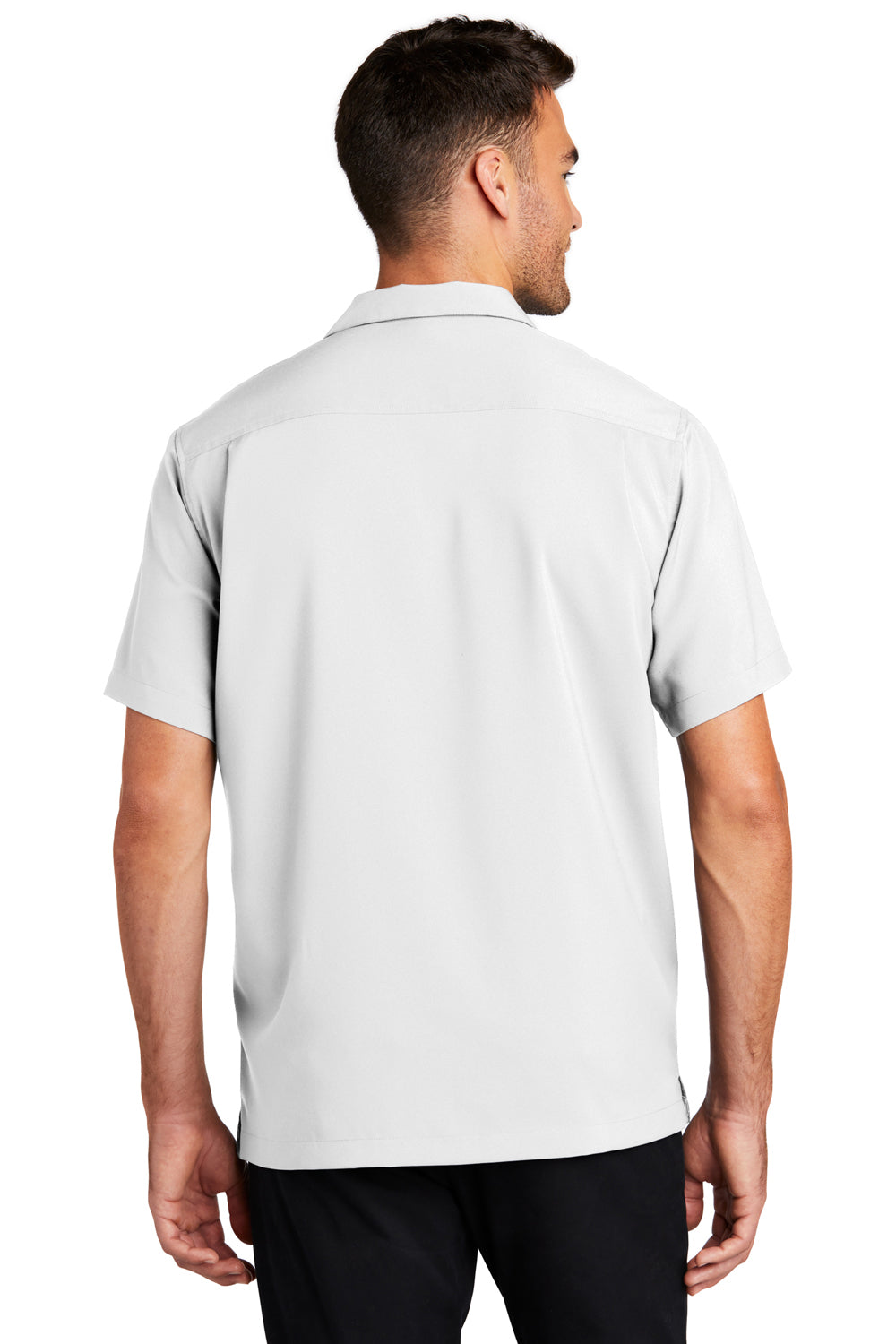 Port Authority W400 Mens Performance Moisture Wicking Short Sleeve Button Down Camp Shirt w/ Pocket White Model Back