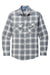 Port Authority W668 Mens Flannel Long Sleeve Button Down Shirt w/ Double Pockets Grey/Cream Plaid Flat Front