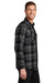 Port Authority W668 Mens Flannel Long Sleeve Button Down Shirt w/ Double Pockets Grey/Black Model Side