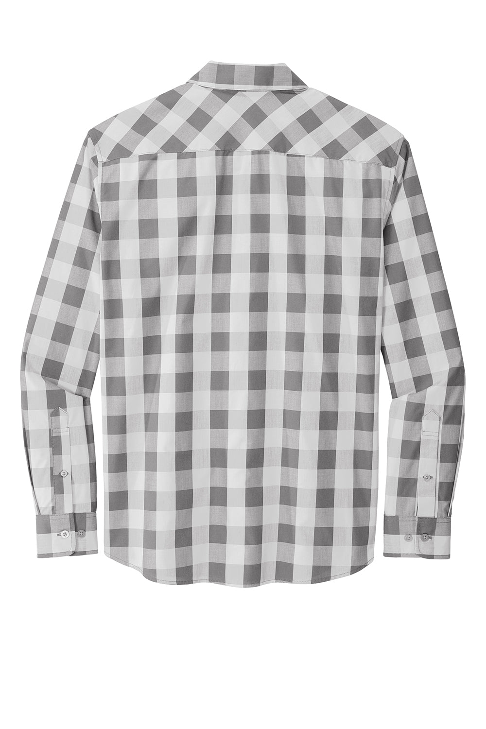 Port Authority W670 Mens Everyday Plaid Long Sleeve Button Down Shirt Shadow Grey Flat Back