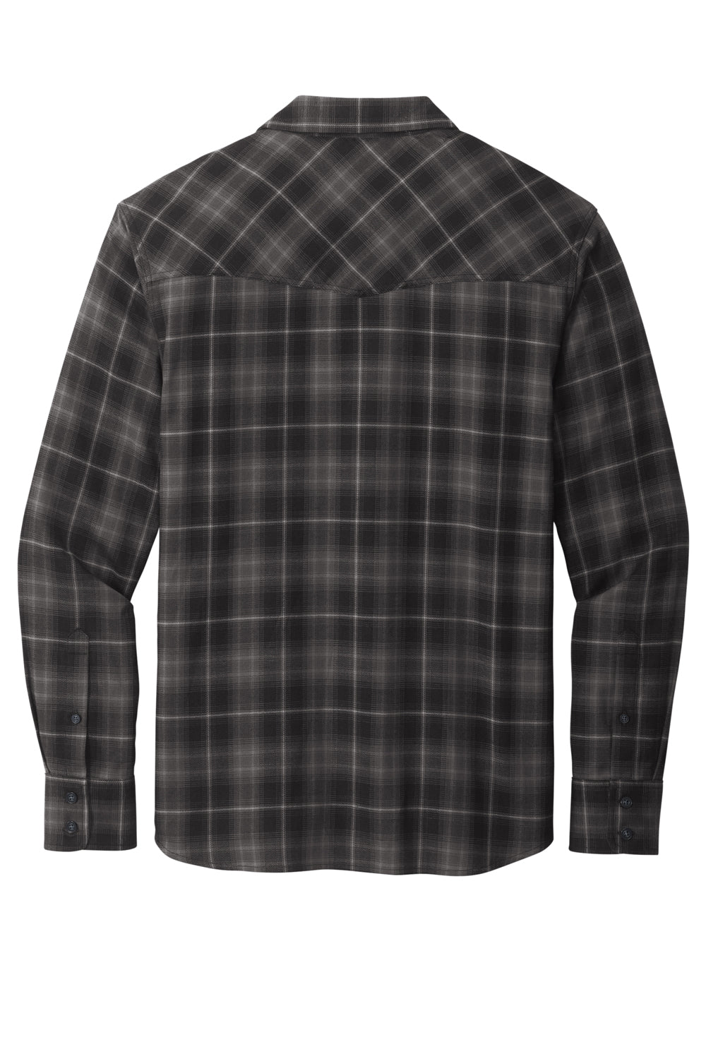 Port Authority W672 Mens Ombre Plaid Long Sleeve Button Down Shirt w/ Double Pockets Deep Black Flat Back