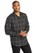 Port Authority W672 Mens Ombre Plaid Long Sleeve Button Down Shirt w/ Double Pockets Deep Black Model 3q