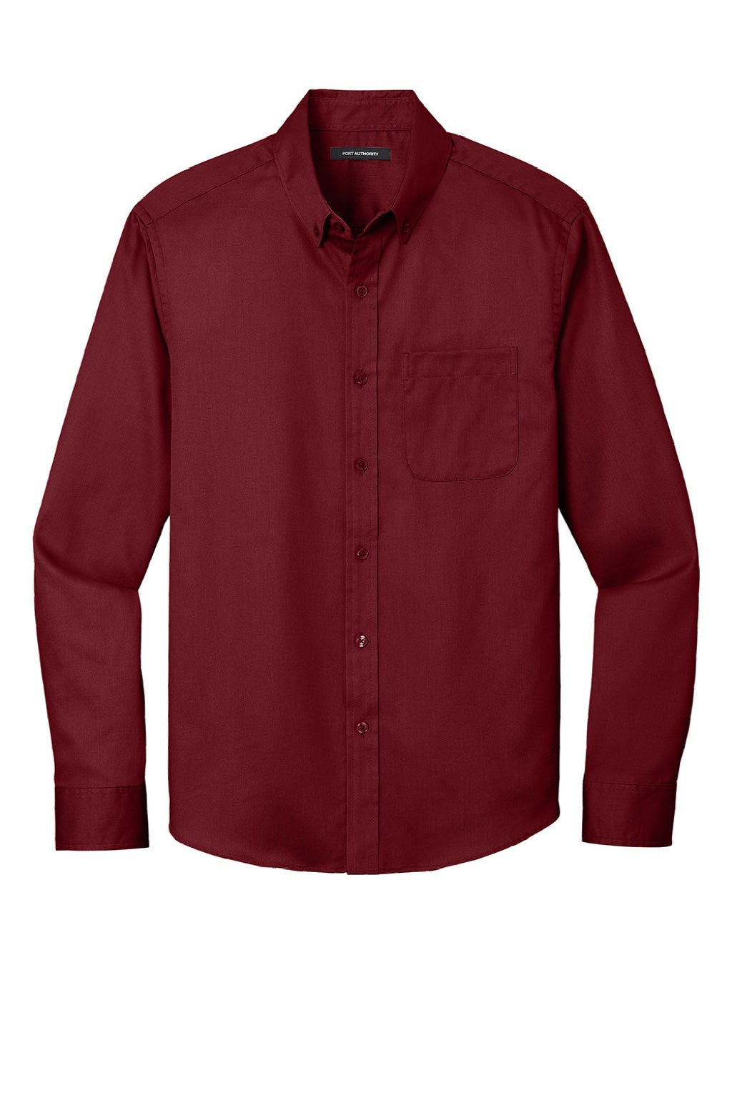 Port Authority W808 Mens SuperPro Wrinkle Resistant React Long Sleeve Button Down Shirt w/ Pocket Burgundy Flat Front