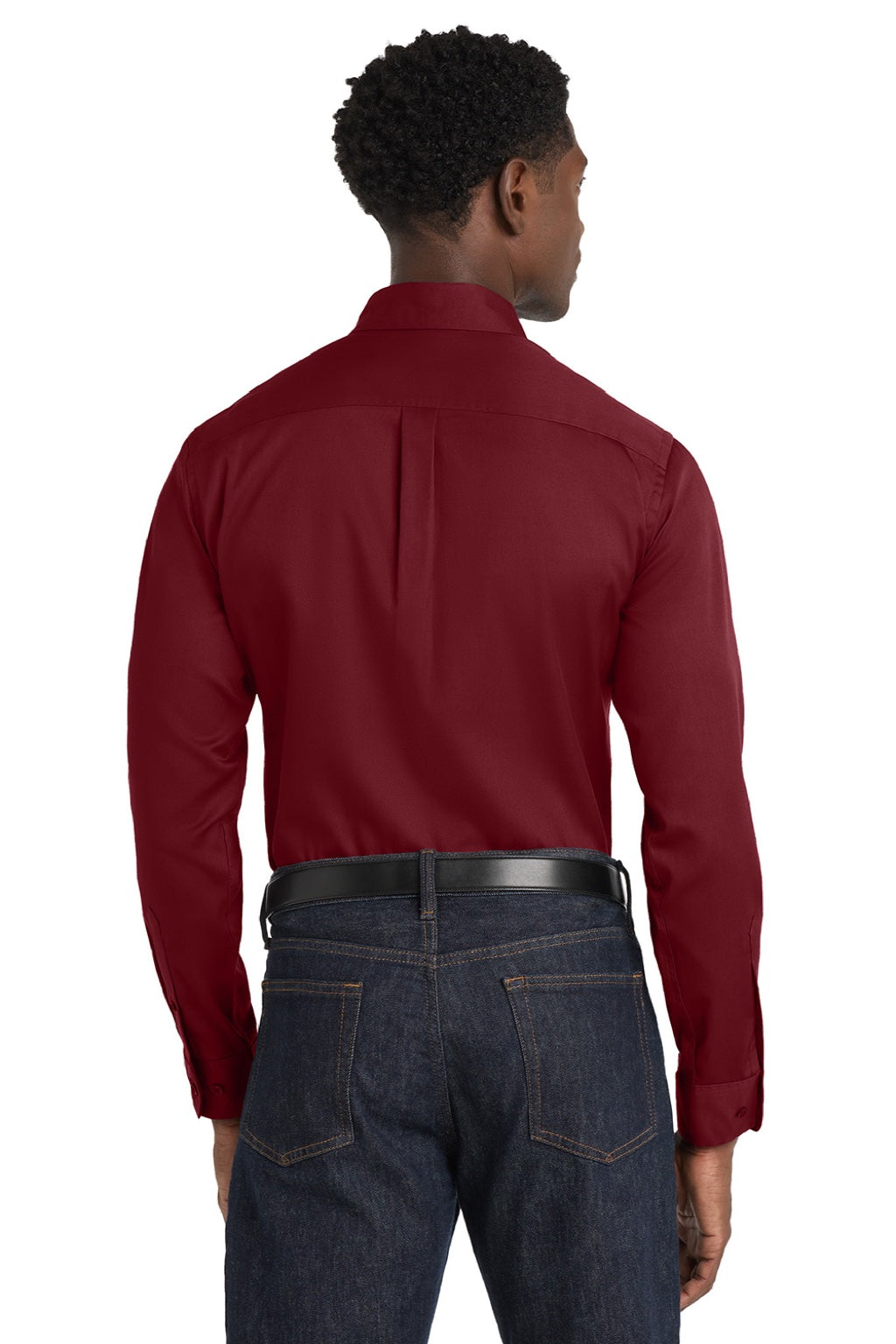 Port Authority W808 Mens SuperPro Wrinkle Resistant React Long Sleeve Button Down Shirt w/ Pocket Burgundy Model Back