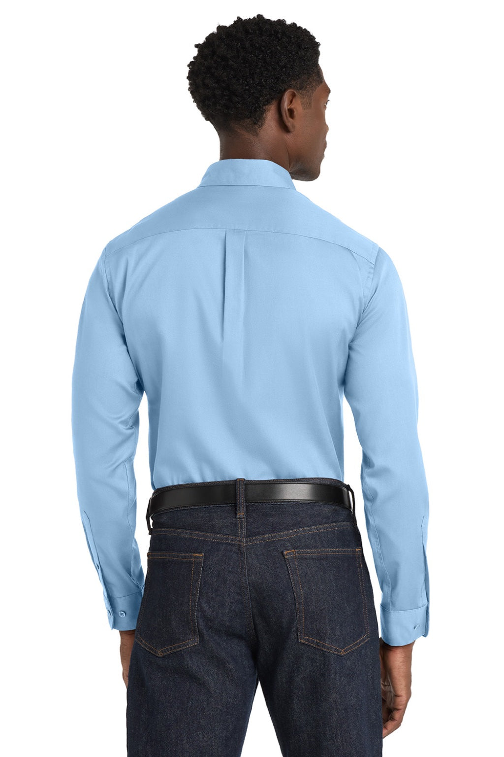 Port Authority W808 Mens SuperPro Wrinkle Resistant React Long Sleeve Button Down Shirt w/ Pocket Cloud Blue Model Back