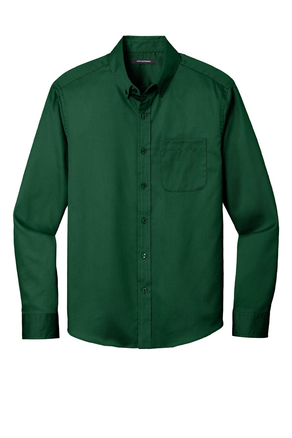 Port Authority W808 Mens SuperPro Wrinkle Resistant React Long Sleeve Button Down Shirt w/ Pocket Dark Green Flat Front