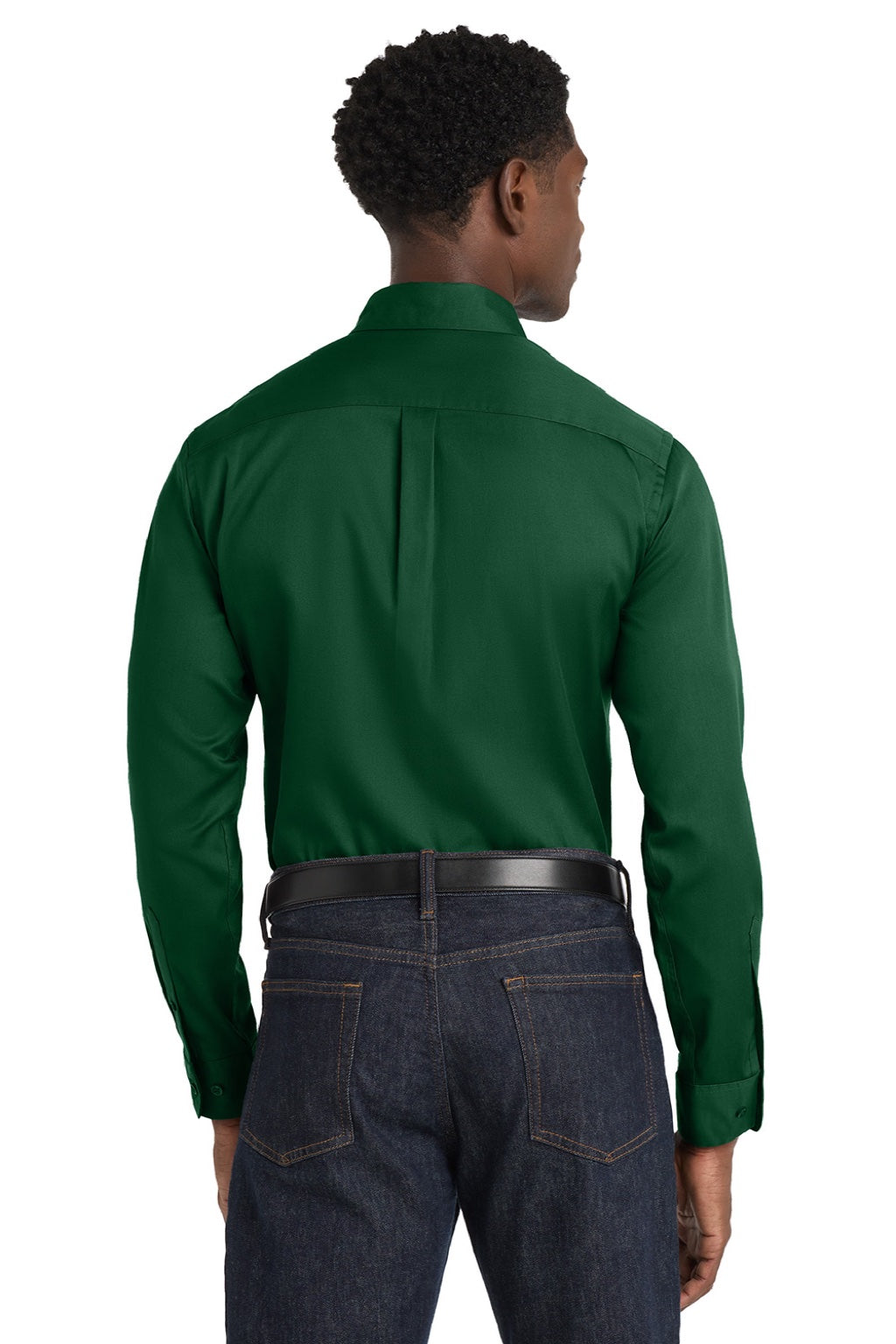 Port Authority W808 Mens SuperPro Wrinkle Resistant React Long Sleeve Button Down Shirt w/ Pocket Dark Green Model Back