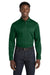 Port Authority W808 Mens SuperPro Wrinkle Resistant React Long Sleeve Button Down Shirt w/ Pocket Dark Green Model Front