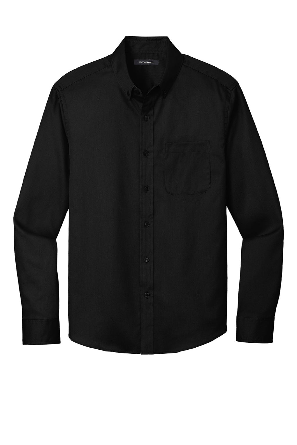 Port Authority W808 Mens SuperPro Wrinkle Resistant React Long Sleeve Button Down Shirt w/ Pocket Deep Black Flat Front