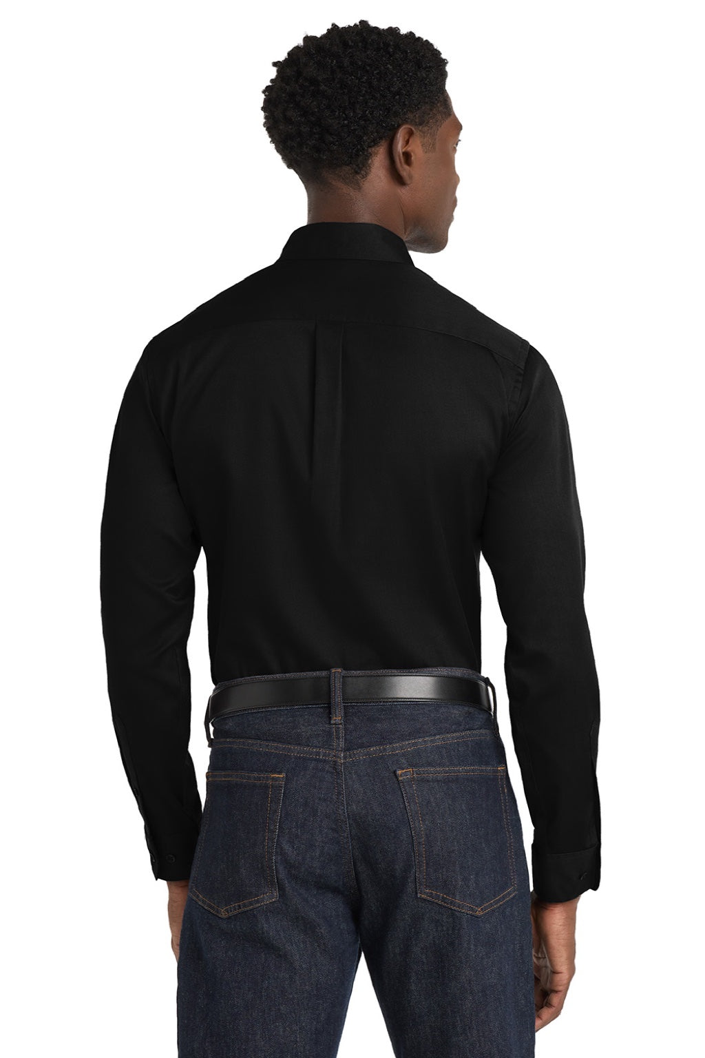 Port Authority W808 Mens SuperPro Wrinkle Resistant React Long Sleeve Button Down Shirt w/ Pocket Deep Black Model Back