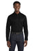 Port Authority W808 Mens SuperPro Wrinkle Resistant React Long Sleeve Button Down Shirt w/ Pocket Deep Black Model Front