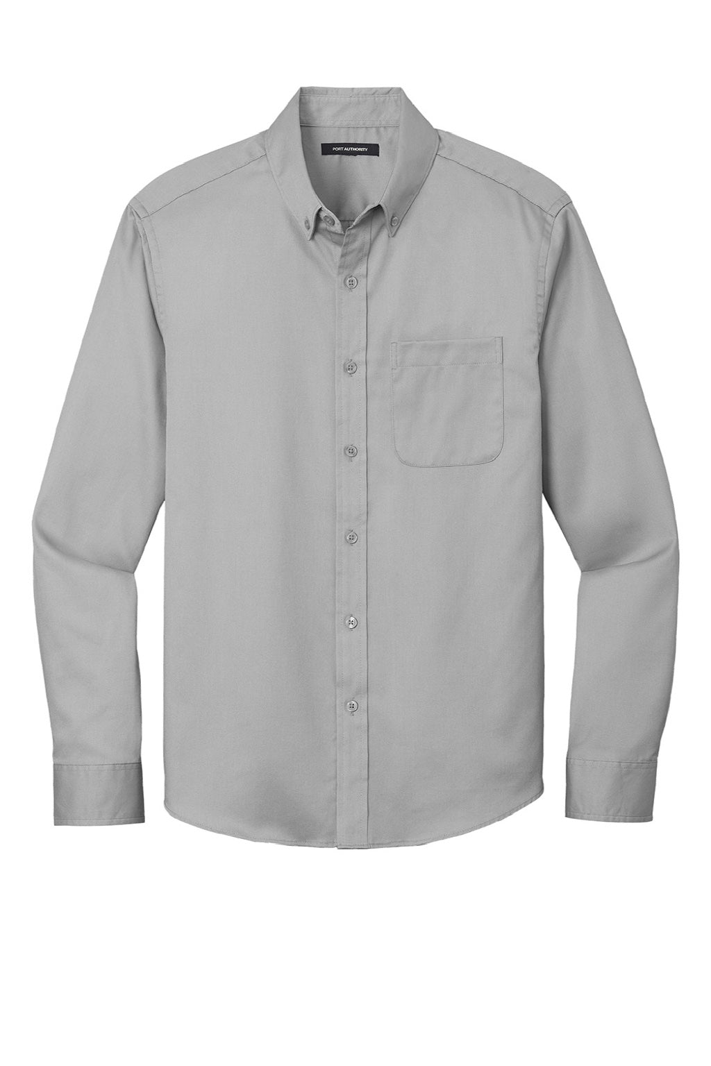 Port Authority W808 Mens SuperPro Wrinkle Resistant React Long Sleeve Button Down Shirt w/ Pocket Gusty Grey Flat Front