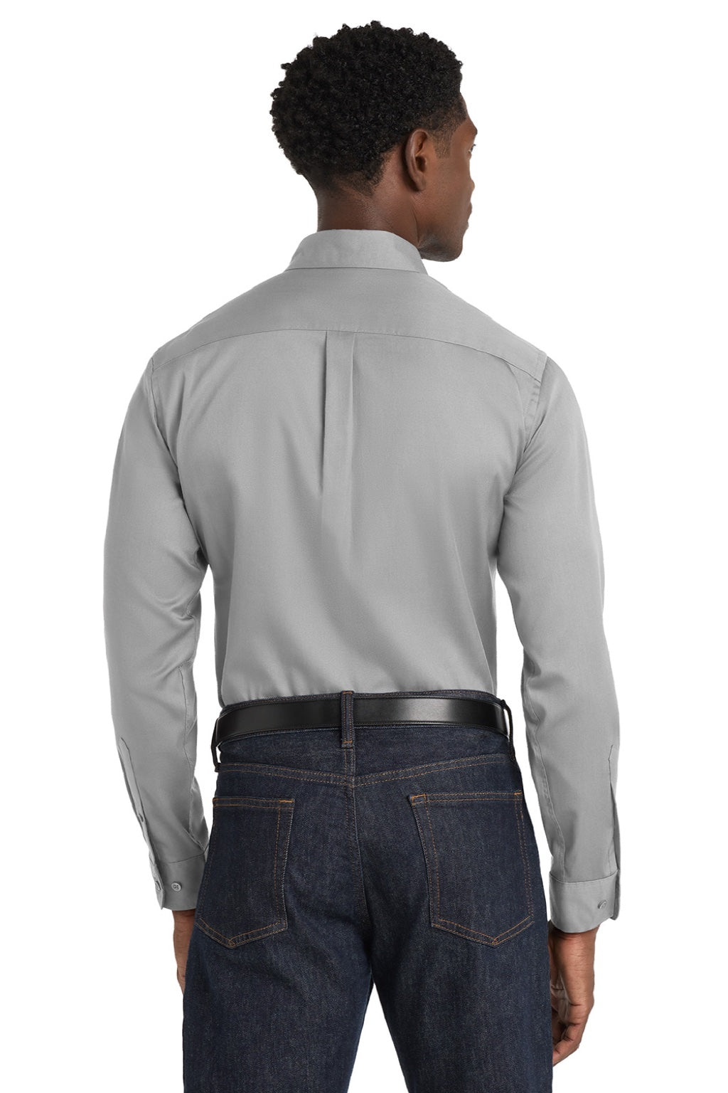 Port Authority W808 Mens SuperPro Wrinkle Resistant React Long Sleeve Button Down Shirt w/ Pocket Gusty Grey Model Back